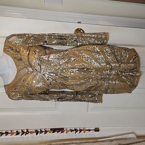 Gold Sequin Dress Stunning XS Low Back